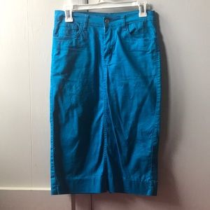 Aqua stretchy denim midi skirt